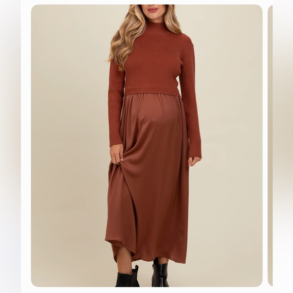 Pink blush maternity sweater maxi dress